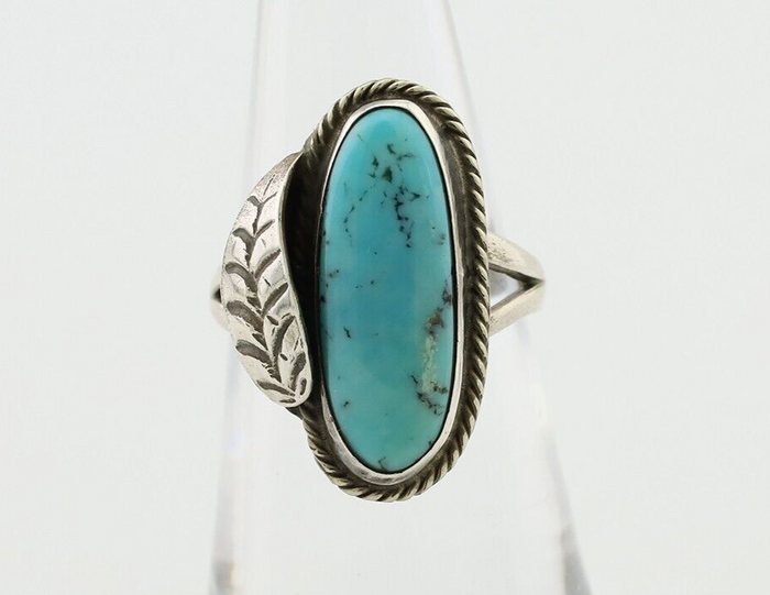 Navajo Handmade Ring 925 Silver Natural Turquoise Native American Artist C.80's