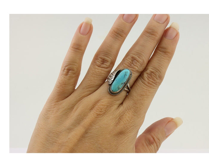 Navajo Handmade Ring 925 Silver Natural Turquoise Native American Artist C.80's
