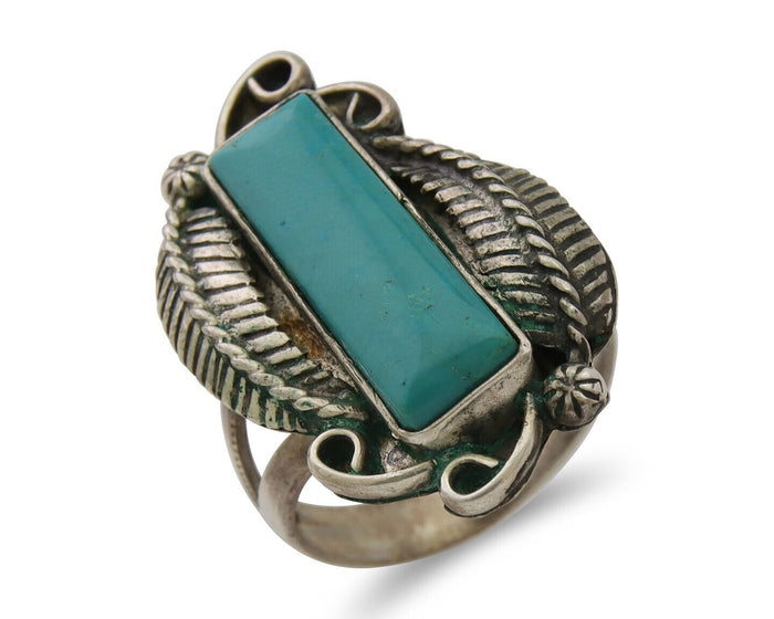 Navajo Handmade Ring 925 Silver Natural Turquoise Native Artist C.80's