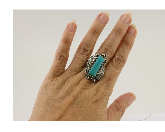 Navajo Handmade Ring 925 Silver Natural Turquoise Native Artist C.80's