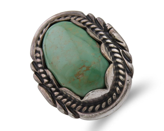 Navajo Handmade Ring 925 Silver Natural Turquoise Signed Sunrise C.80's