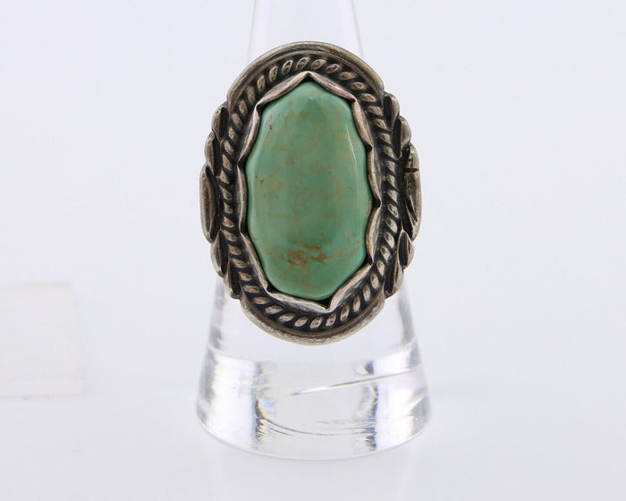 Navajo Handmade Ring 925 Silver Natural Turquoise Signed Sunrise C.80's
