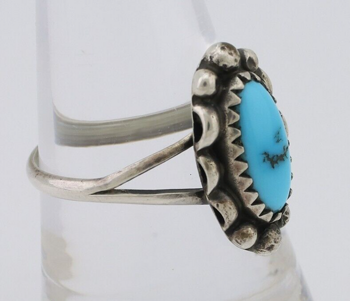 Navajo Handmade Ring 925 Silver Sleeping Beauty Turquoise Artist Signed SC C80s
