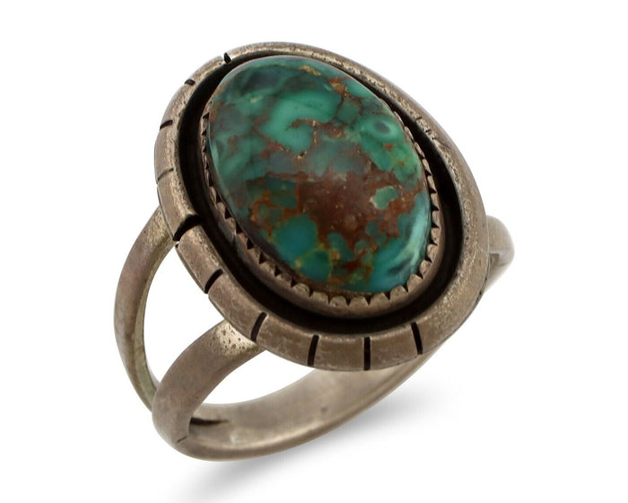 Navajo Handmade Ring .925 Silver Spiderweb Turquoise Native American Artist C80s