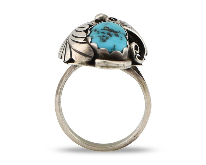 Navajo Handmade Ring 925 Silver Turquiose & Coral Artist Signed E C.80's