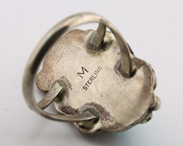 Navajo Handmade Ring 925 Silver Turquiose & Coral Artist Signed M C.80's