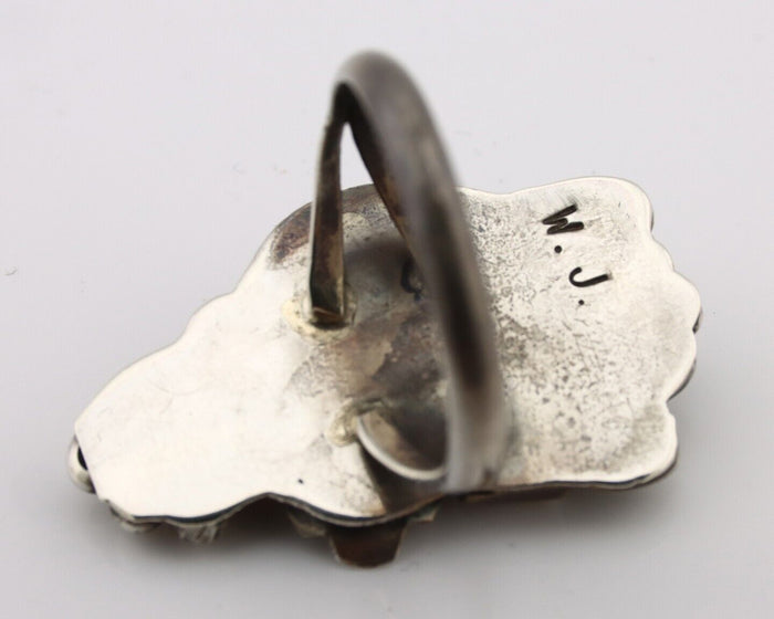 Navajo Handmade Ring 925 Silver Turquiose & Coral Artist Signed WJ C.80's