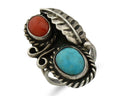 Navajo Handmade Ring 925 Silver Turquiose & Coral Native American Artist C.80's