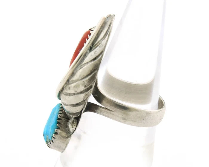 Navajo Handmade Ring Sterling Silver Natural Gemstone Signed FN Size 6.75