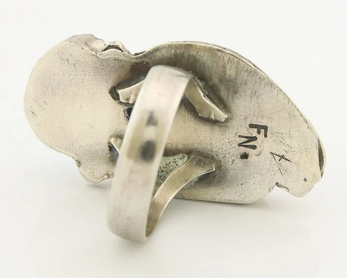 Navajo Handmade Ring Sterling Silver Natural Gemstone Signed FN Size 6.75