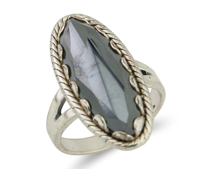 Navajo Hematite Ring 925 Silver Artist Signed Hanging Arrow Size 6.0