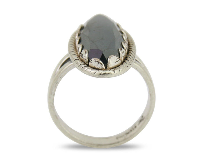 Navajo Hematite Ring 925 Silver Artist Signed Hanging Arrow Size 6.0