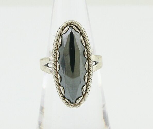 Navajo Hematite Ring 925 Silver Artist Signed Hanging Arrow Size 6.0