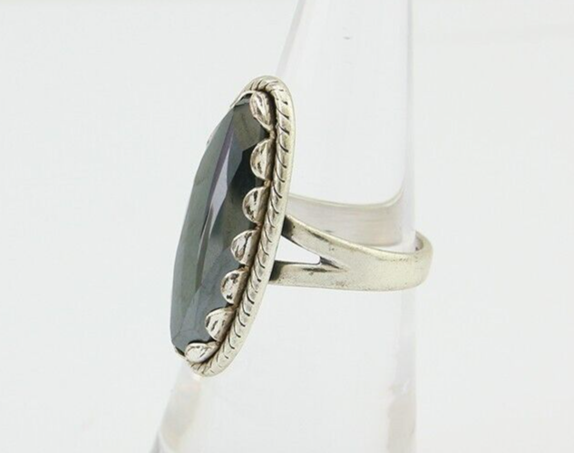 Navajo Hematite Ring 925 Silver Artist Signed Hanging Arrow Size 6.0