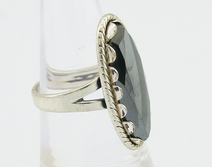 Navajo Hematite Ring 925 Silver Artist Signed Hanging Arrow Size 6.0