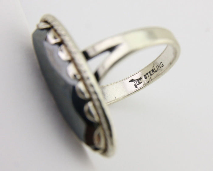 Navajo Hematite Ring 925 Silver Artist Signed Hanging Arrow Size 6.0