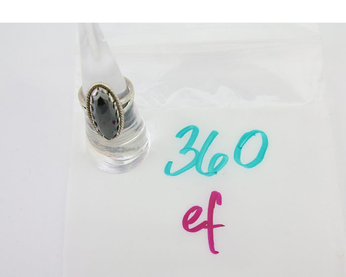 Navajo Hematite Ring 925 Silver Artist Signed Hanging Arrow Size 6.0