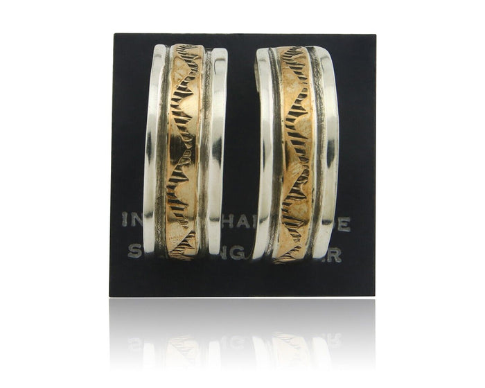 Navajo Hoop Earrings 925 Silver & Gold Artist Signed Randall Endito C.80's