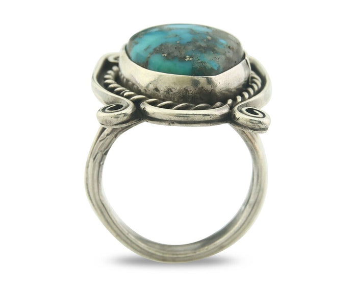 Navajo Men Ring 925 Sterling Natural Blue Turquoise Native Artist C80 Size 10.25