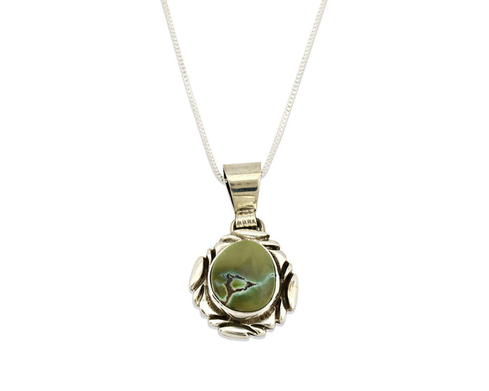 Navajo Necklace .925 Silver Damele Variscite Signed Sun C.1980's