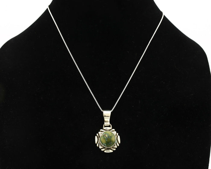 Navajo Necklace .925 Silver Damele Variscite Signed Sun C.1980's