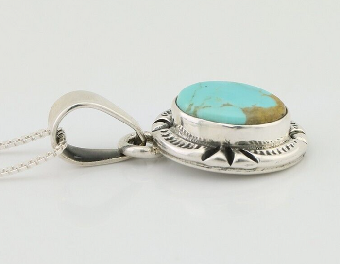 Navajo Necklace 925 Silver Kingman Turquoise Artist Signed Gecko C.90s