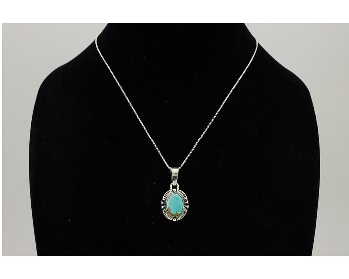 Navajo Necklace 925 Silver Kingman Turquoise Artist Signed Gecko C.90s