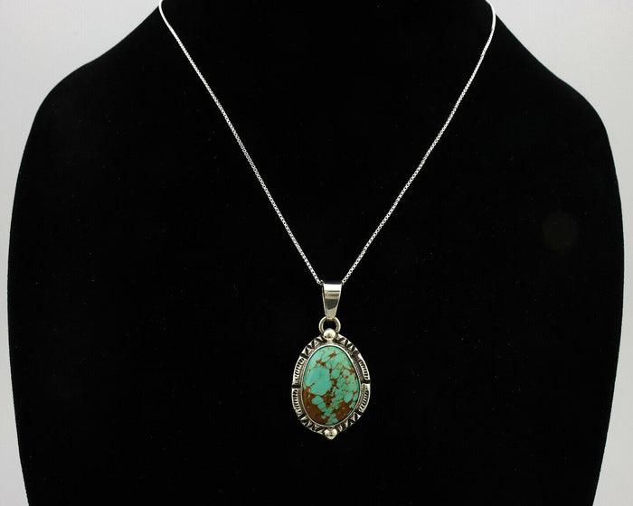 Navajo Necklace .925 Silver Kingman Turquoise Signed Gecko C.1980's