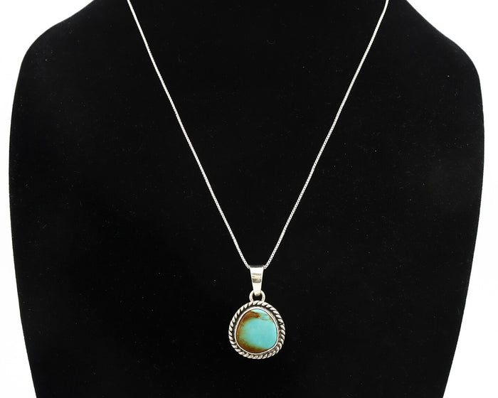 Navajo Necklace .925 Silver Kingman Turquoise Signed Gecko C.80's