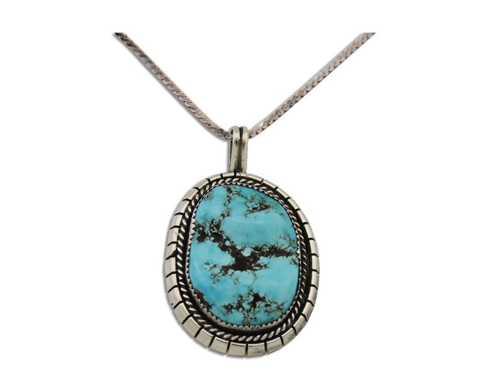 Navajo Necklace 925 Silver Natural Blue Turquoise Artist Signed Tom Willeto C80s