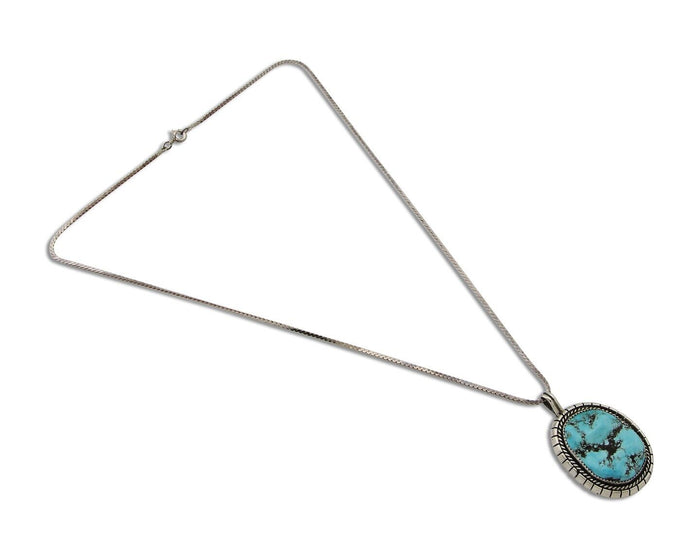 Navajo Necklace 925 Silver Natural Blue Turquoise Artist Signed Tom Willeto C80s