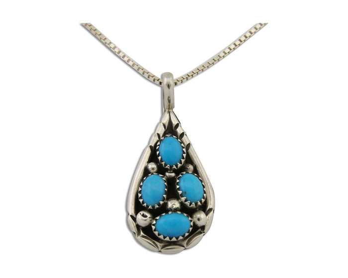 Navajo Necklace 925 Silver Natural Blue Turquoise Artist Signed Tom Yazzie C.80s