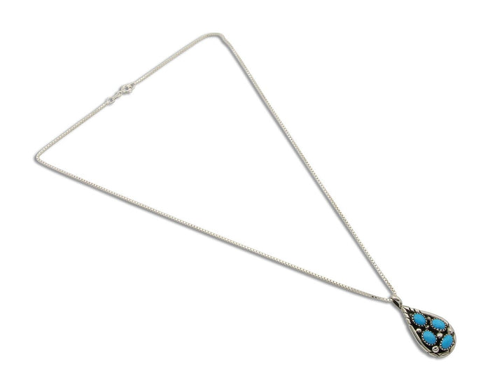 Navajo Necklace 925 Silver Natural Blue Turquoise Artist Signed Tom Yazzie C.80s