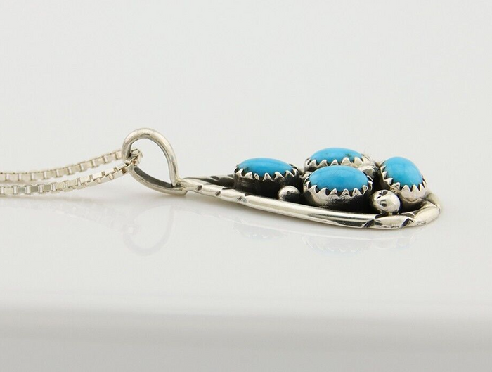 Navajo Necklace 925 Silver Natural Blue Turquoise Artist Signed Tom Yazzie C.80s