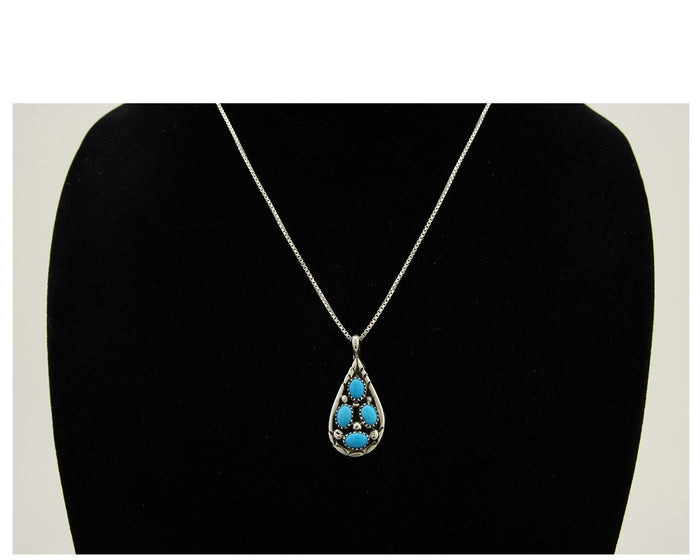 Navajo Necklace 925 Silver Natural Blue Turquoise Artist Signed Tom Yazzie C.80s