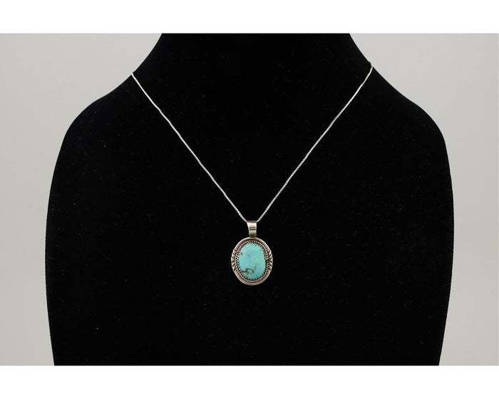 Navajo Necklace 925 Silver Natural Blue Turquoise Signed Anna Begay C.90's