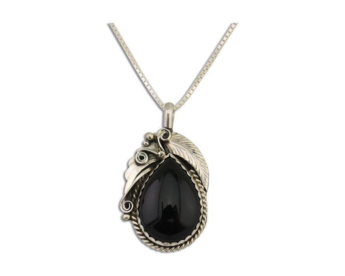 Navajo Necklace 925 Silver Natural Onyx Native Artist Signed Justin Morris C.80s