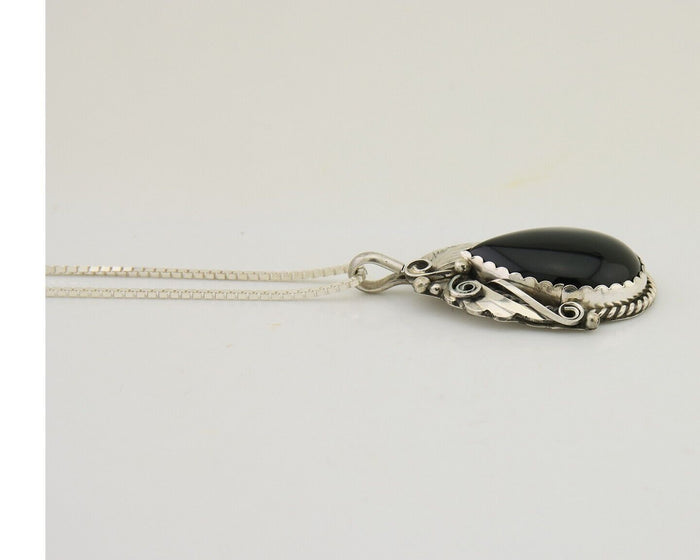 Navajo Necklace 925 Silver Natural Onyx Native Artist Signed Justin Morris C.80s