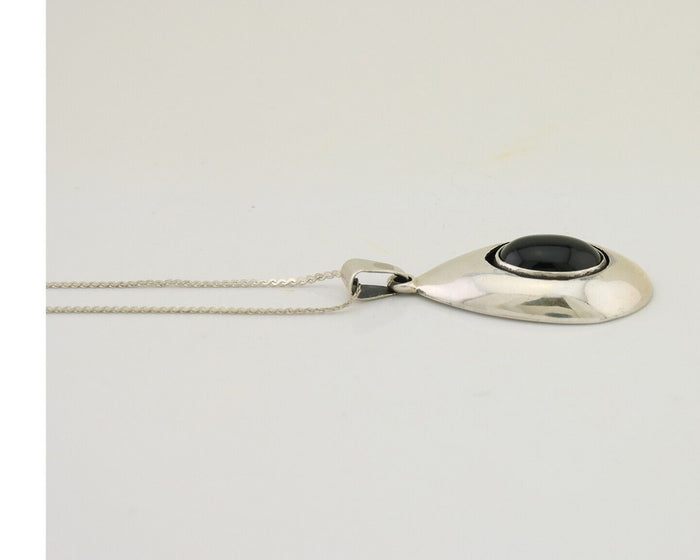 Navajo Necklace 925 Silver Natural Onyx Native Artist Signed M Montoya C.80's
