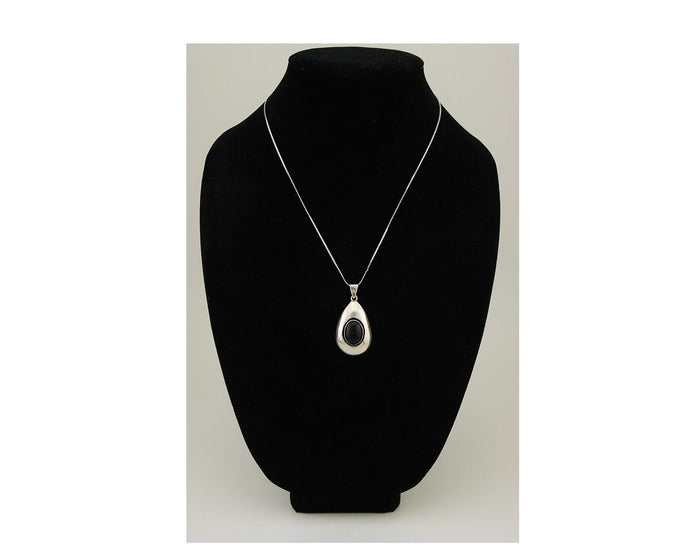 Navajo Necklace 925 Silver Natural Onyx Native Artist Signed M Montoya C.80's