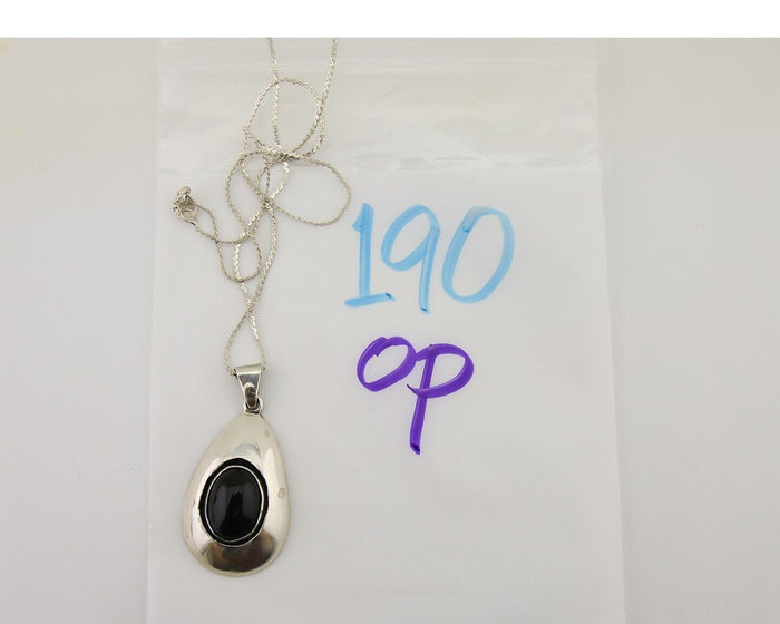 Navajo Necklace 925 Silver Natural Onyx Native Artist Signed M Montoya C.80's