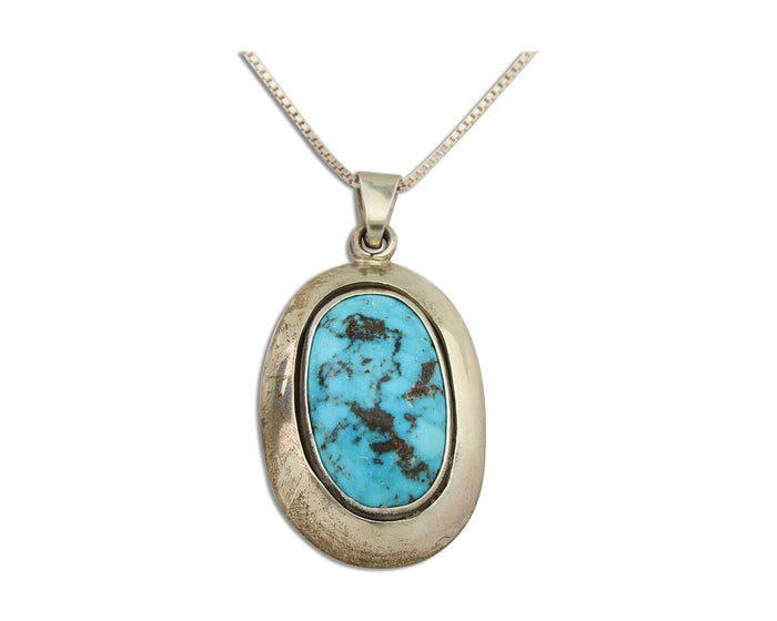 Navajo Necklace 925 Silver Natural Turquoise Artist Signed C Montoya C.80's