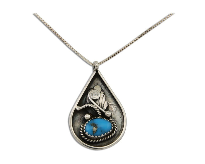 Navajo Necklace 925 Silver Natural Turquoise Artist Signed Jason Bahe C.80's