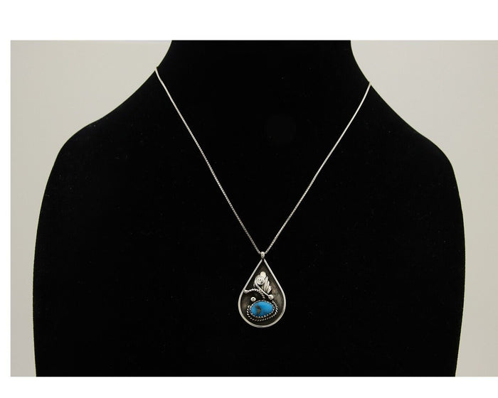 Navajo Necklace 925 Silver Natural Turquoise Artist Signed Jason Bahe C.80's