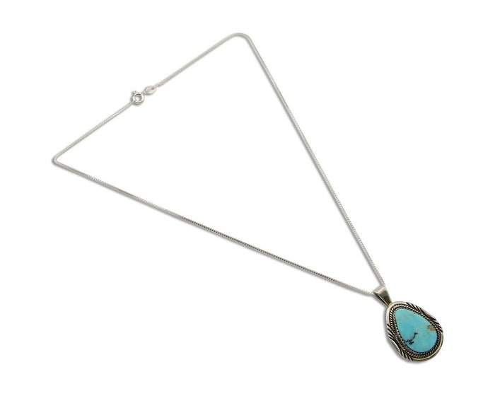 Navajo Necklace 925 Silver Natural Turquoise Artist Signed Mike Begay C.80's