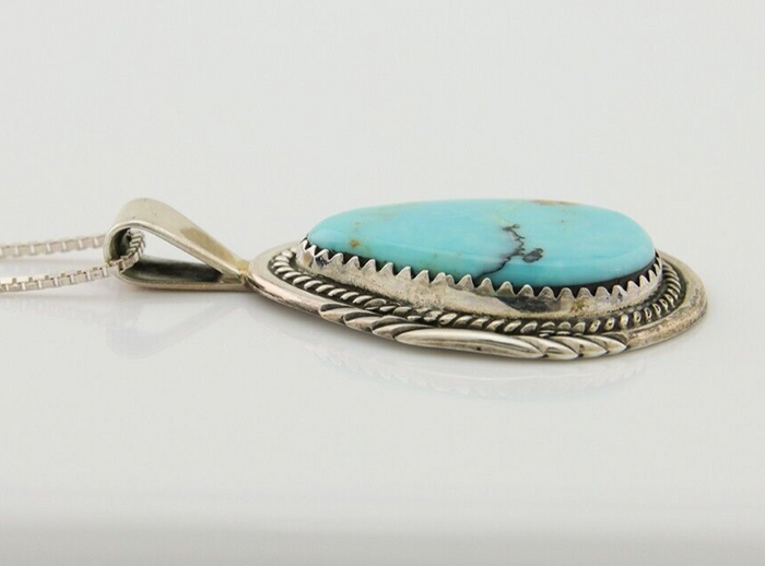 Navajo Necklace 925 Silver Natural Turquoise Artist Signed Mike Begay C.80's