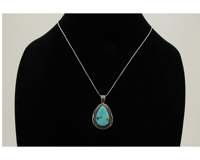 Navajo Necklace 925 Silver Natural Turquoise Artist Signed Mike Begay C.80's