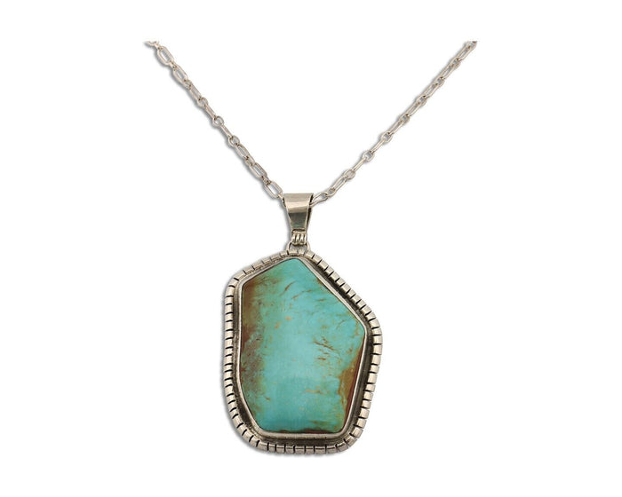 Navajo Necklace 925 Silver Natural Whole Slab Turquoise Signed Pictograph C.80's