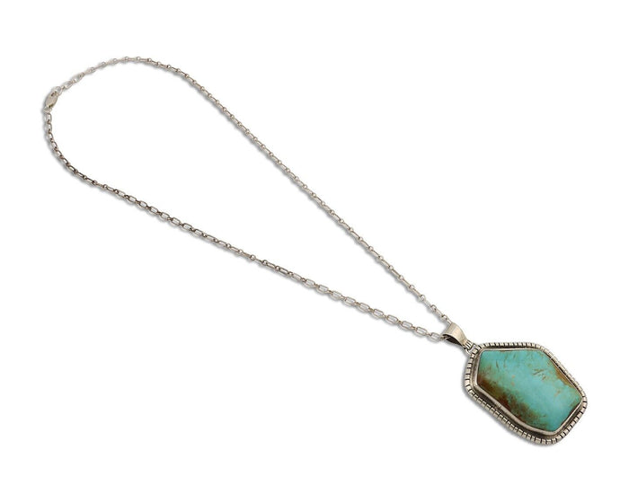 Navajo Necklace 925 Silver Natural Whole Slab Turquoise Signed Pictograph C.80's