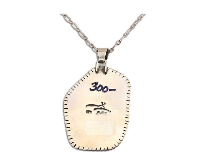Navajo Necklace 925 Silver Natural Whole Slab Turquoise Signed Pictograph C.80's